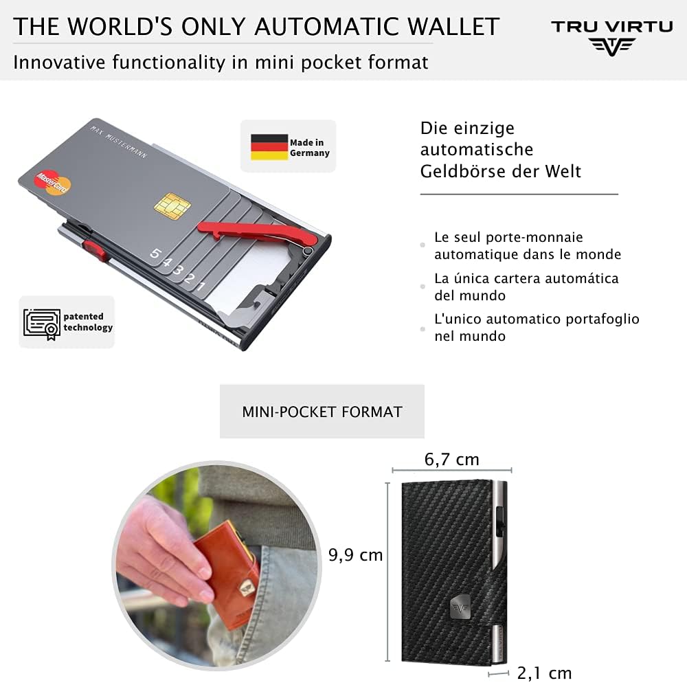 Tru Virtu® Karten-Portemonnaie Click &amp; Slide I Kreditkartenetui I Kartenetui-RFID-NFC-Schutz I Geldb