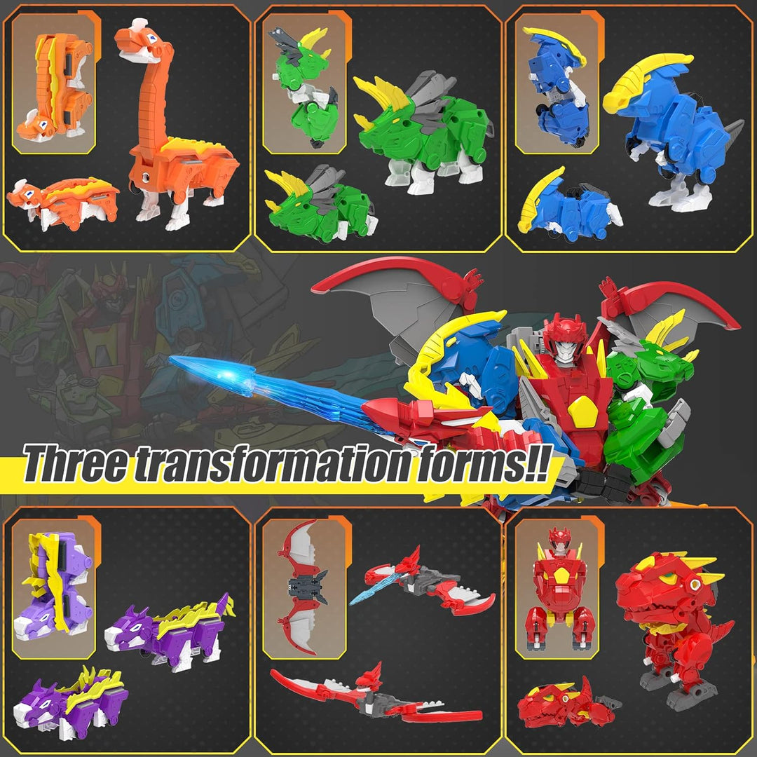 XUEXUE Dinosaur Deformation Toys, 6-in-1 Take Apart Action Figures Transform into Robot, Ideal for B