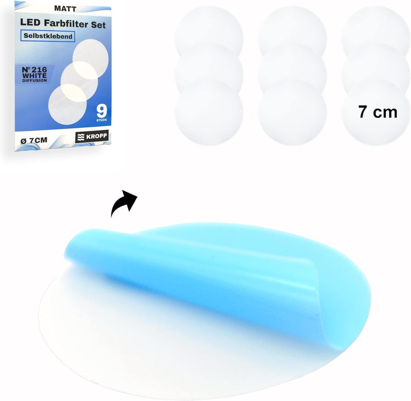 KROPP Selbstklebende Diffusorfolien für LED Lampen, 7 cm Kreiszuschnitt, Milchglasfolie für schöne O