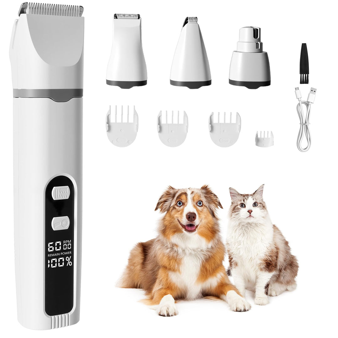 Pfotentrimmer für Hunde 4 in 1, Wiederaufladbar Hundeschermaschine Pfotentrimmer Krallenschleifer mi