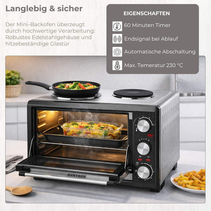 Syntrox Germany 26 Liter Mini Stand Backofen mit Umluft und Drehspiess kleinküche Minieküche mit 2 K