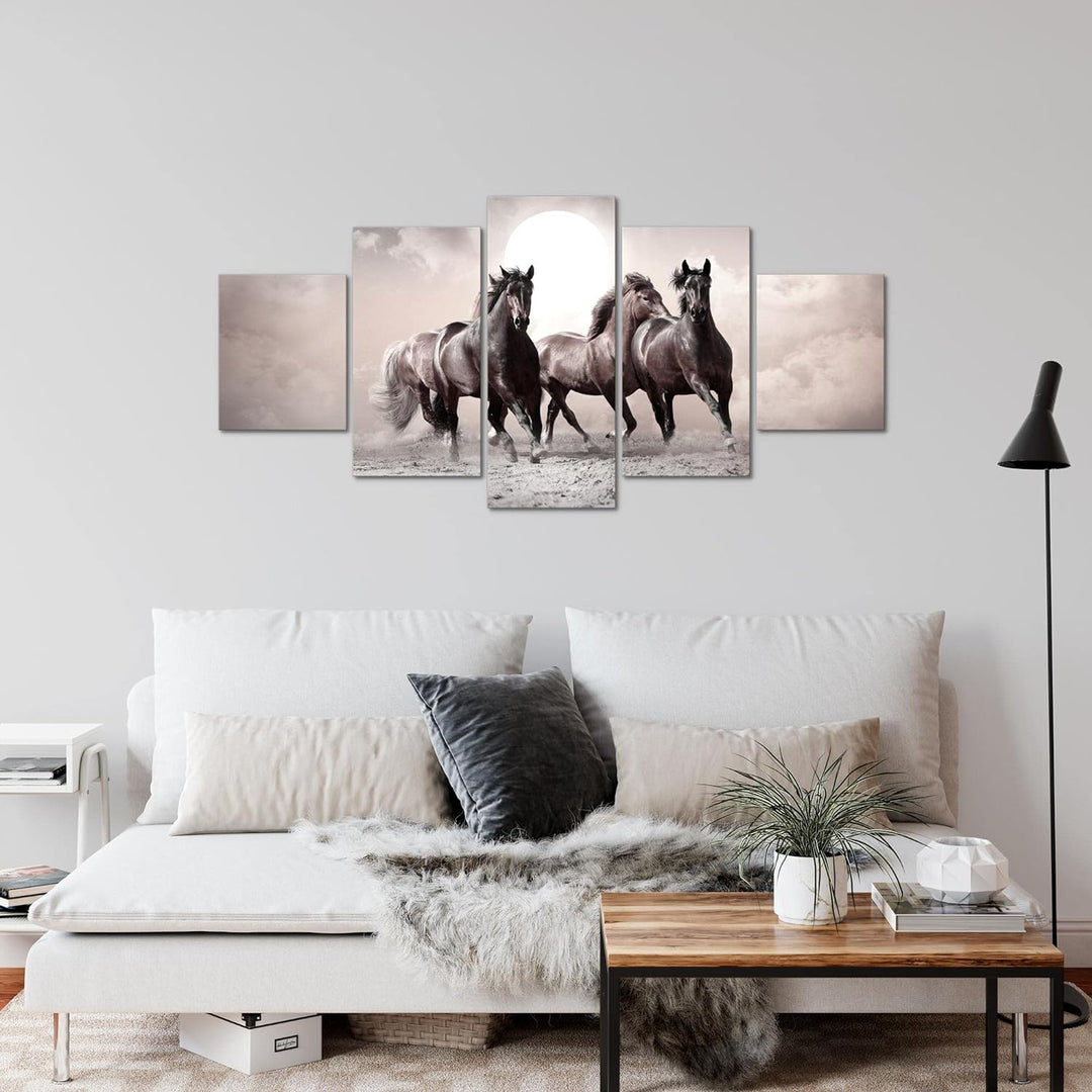 Runa Art Wandbilder Pferde 5 Teilig Bild auf Vlies Leinwand Deko Wohnzimmer Schlafzimmer Tiere Rosa