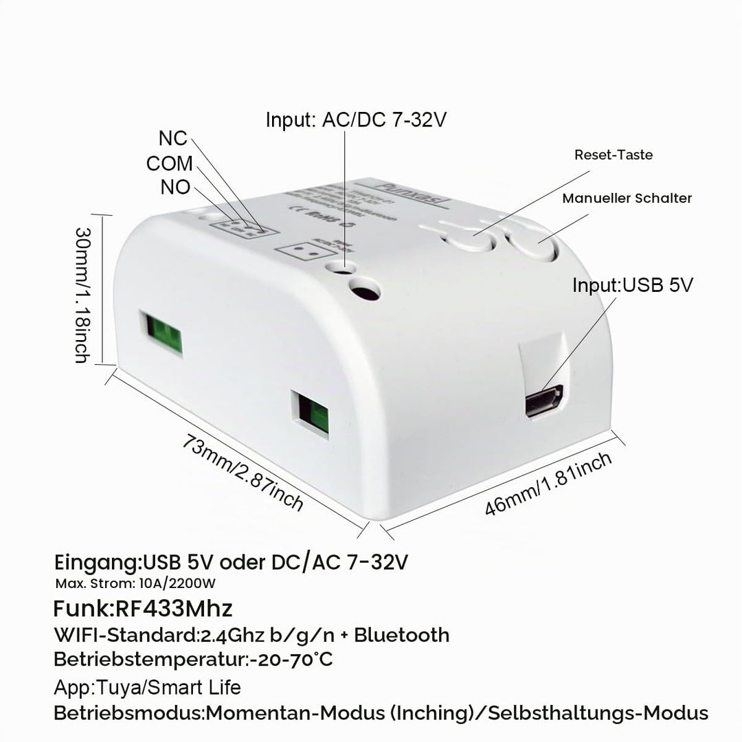 1 Kanal Wireless smart Schalter, Motorsteuerung, Trockenkontakt-Relaisschalter, RF433 MHz, Tuya USB