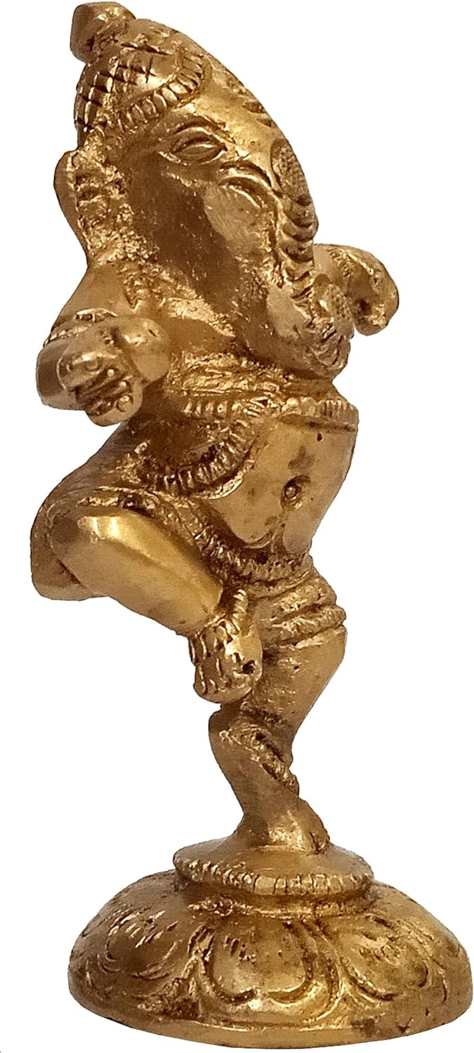 Purpledip Messing-Statue: Tanzender Ganesha (Ganapathi/Vinayaka) Idol in einzigartiger Haltung (1108