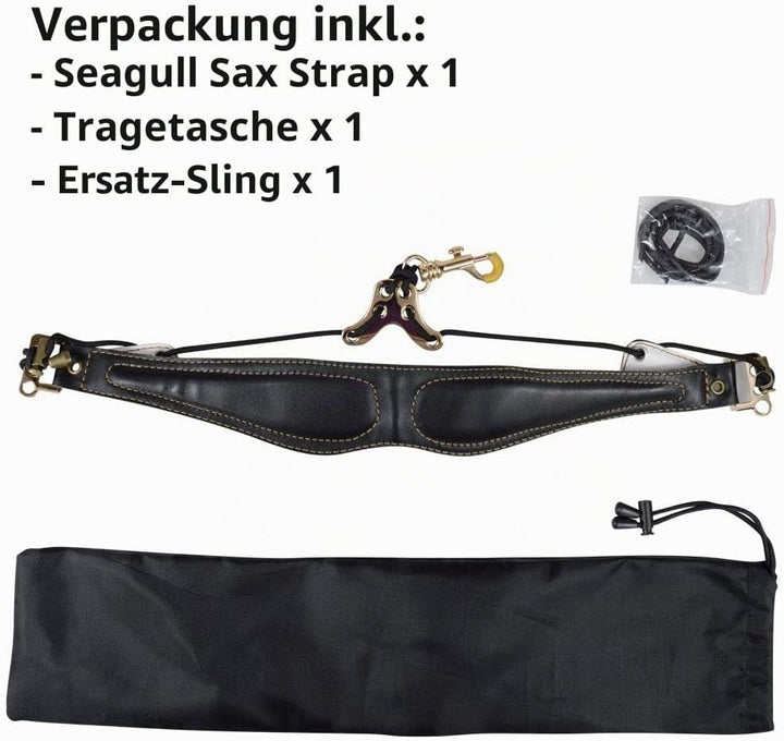 adorence Premium Saxophon Gurt (handgefertigt mit echtem Leder, atmungsaktivem Polster und Metallhak