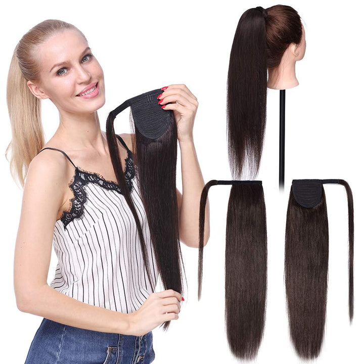 Elailite Ponytail Extension Echthaar #2 Dunkelbraun, Haarverlängerung Zopf Haarzopf Pferdeschwanz Ha