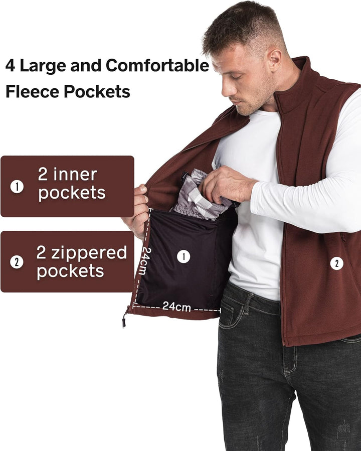 33,000ft Herren Fleece Weste Jacke Standkragen Ultraleicht Outdoor Ärmellose Fleecejacke Gilets Tops