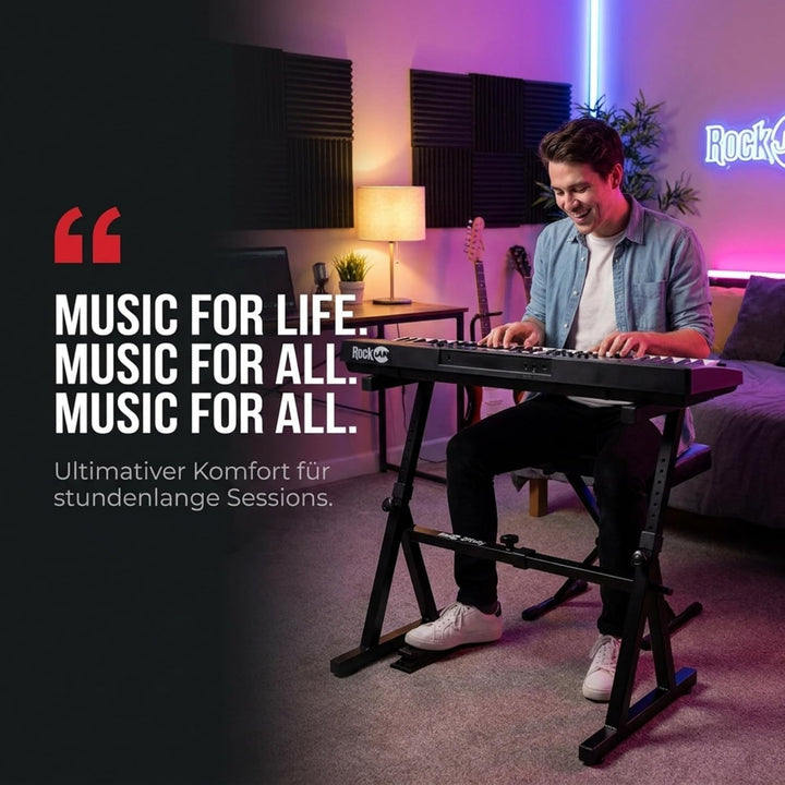RockJam Heavy Duty Z-Style Keyboard Stand for Digital Pianos and Electronic Keyboards - Black Z-Shap