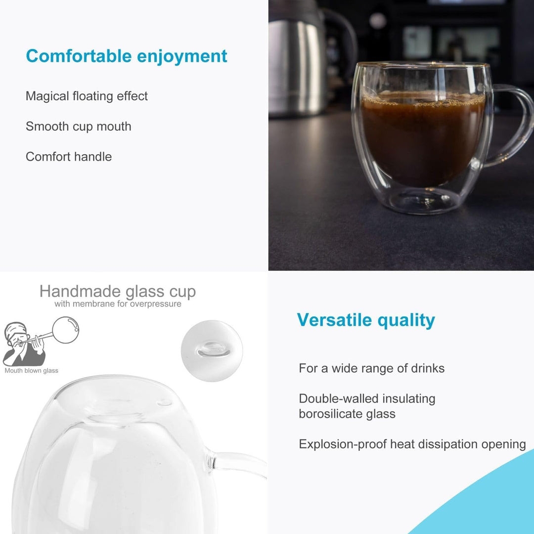 INTIRILIFE 4X Doppelwandige Thermo Gläser Set -200-250ml- Mundgeblasen isoliert für Espresso Cappucc