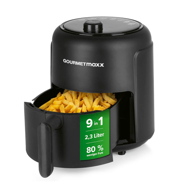 GOURMETmaxx Heissluftfritteuse 2,3L | Airfryer mit 60 Minuten Timer und 9 Funktionen inkl. Vorheizen