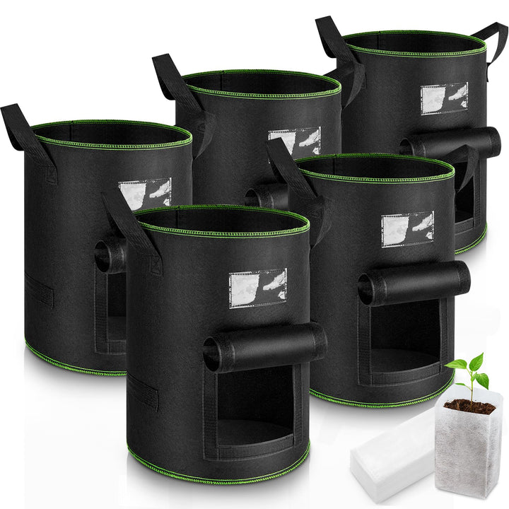 Kartoffel Pflanzsack, 5 Stück 40L Pflanzsäcke, Vliesstoff Pflanztasche mit Griffen &amp; Sichtfenster, P