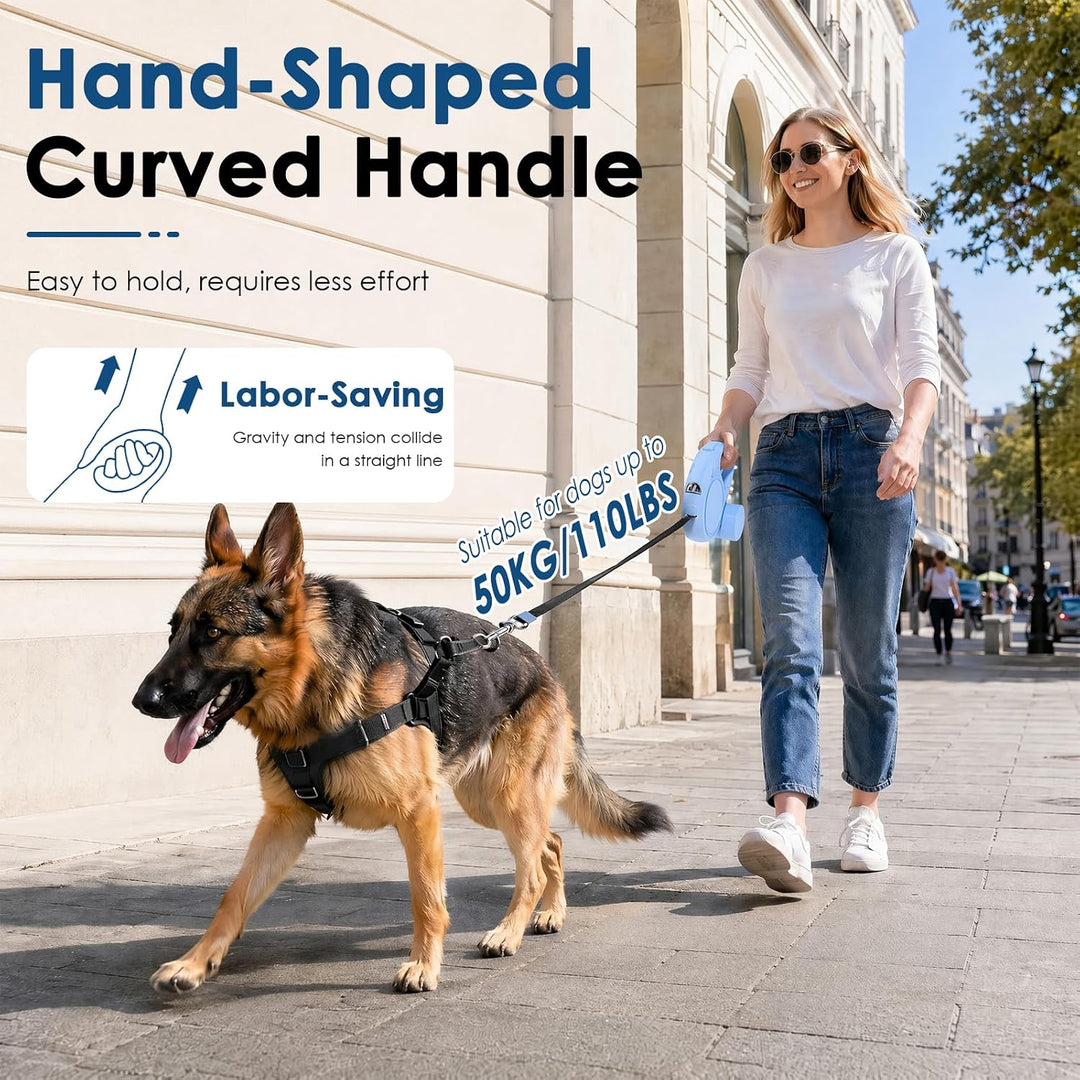 Hundeleine 5m, Ausziehbare Rollleine für Hunde mit LED-Licht und Kotbeutelhalter, 360° Verknotungsfr