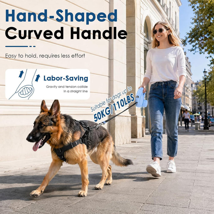 Hundeleine 5m, Ausziehbare Rollleine für Hunde mit LED-Licht und Kotbeutelhalter, 360° Verknotungsfr