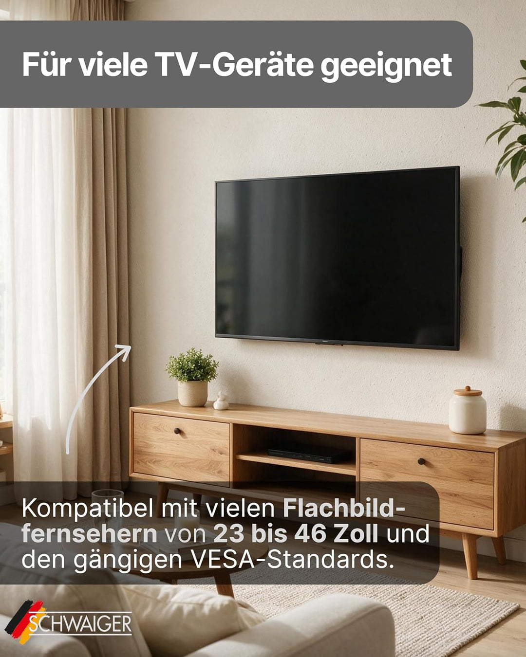 SCHWAIGER 9383 TV-Wandhalterung Fernseher-Halterung Mounting für Displays 23-46 Zoll bis 25kg pulver