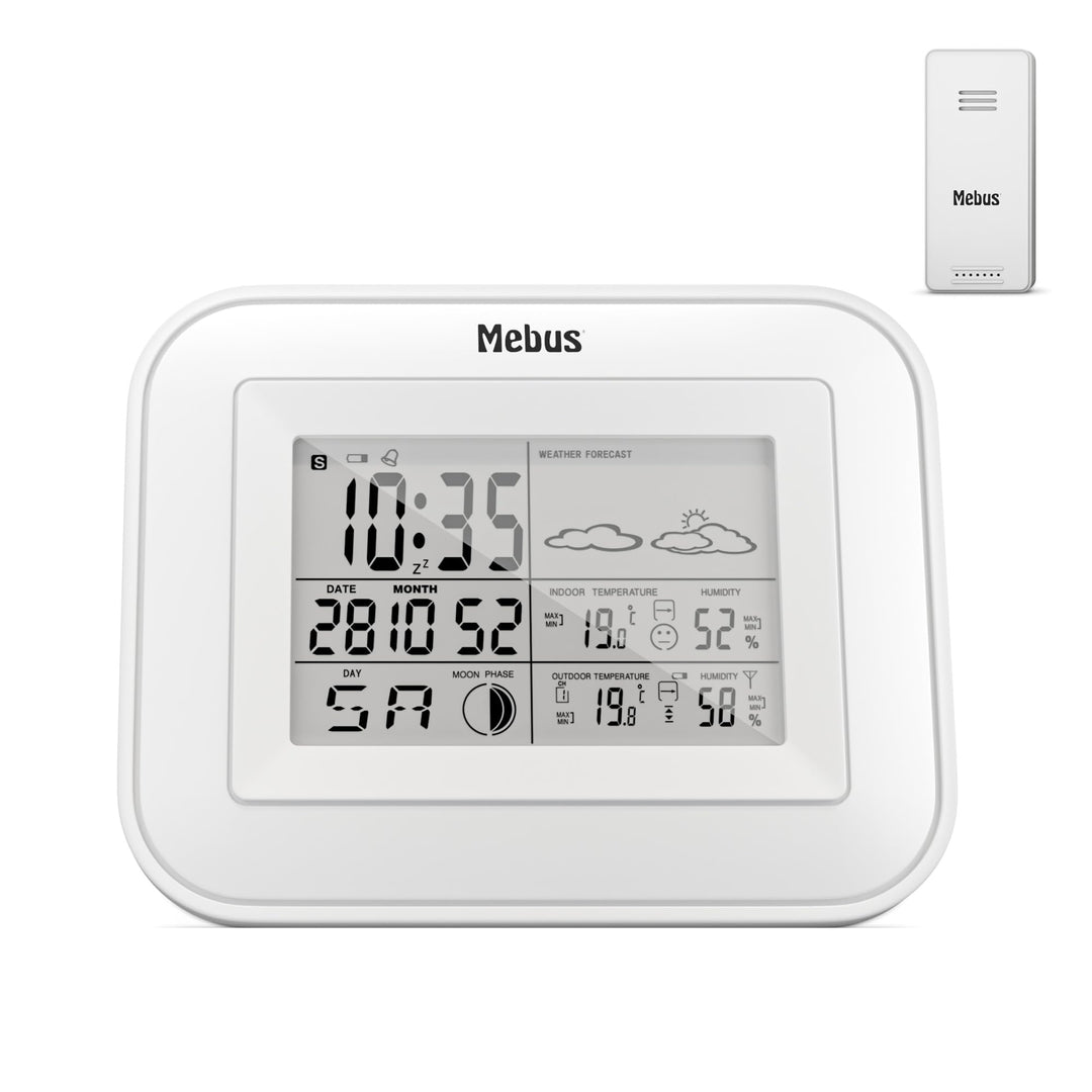 Mebus Funk-Wetterstation mit Aussensensor, Komfort-Indikator, Anzeige von Temperatur, Luftfeuchtigke
