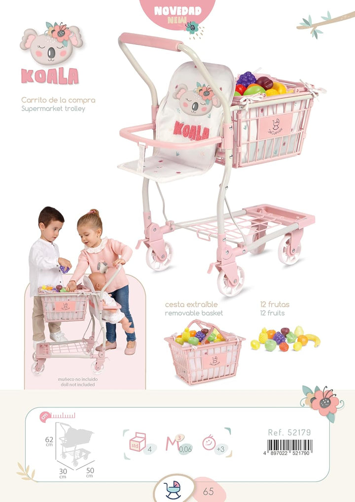 DE CUEVAS TOYS Koala-Supermarktwagen mit Zubehör und Babytrage DeCuevas 52179