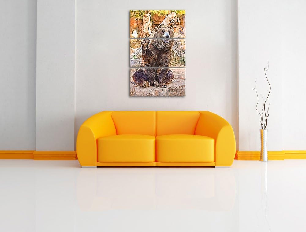 Bär sagt Hallo Spezial 3-Teiler Leinwandbild 120x80 Bild auf Leinwand, XXL riesige Bilder fertig ger