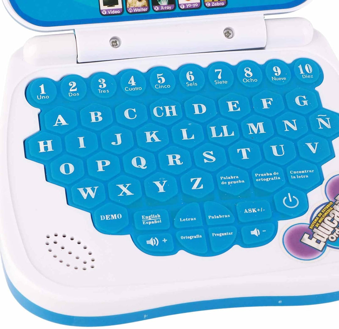 Interaktiver Zweisprachiger Lern-Laptop für Kinder mit Englisch-Spanisch-Musikfunktion, Ideales Lern