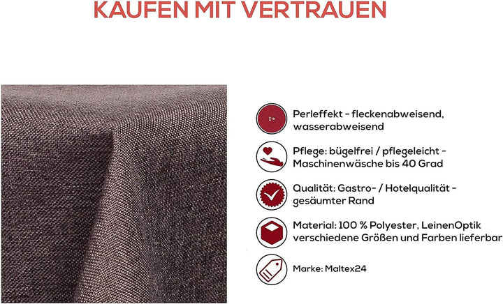 Textil Tischdecke - Leinen Optik - wasserabweisend Eckig 160x320 (Braun, ca. 160 x 320 cm) Braun ca.