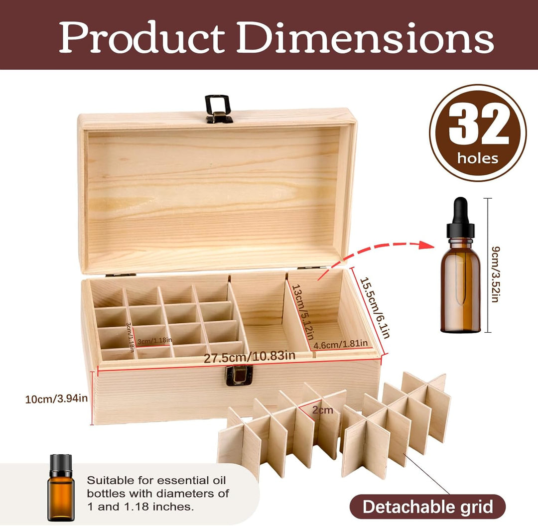 Ätherische Öle Holzbox, 36 Löcher Aromatherapie Öle Flaschen Tragbar Tragen Organisator Multifunktio