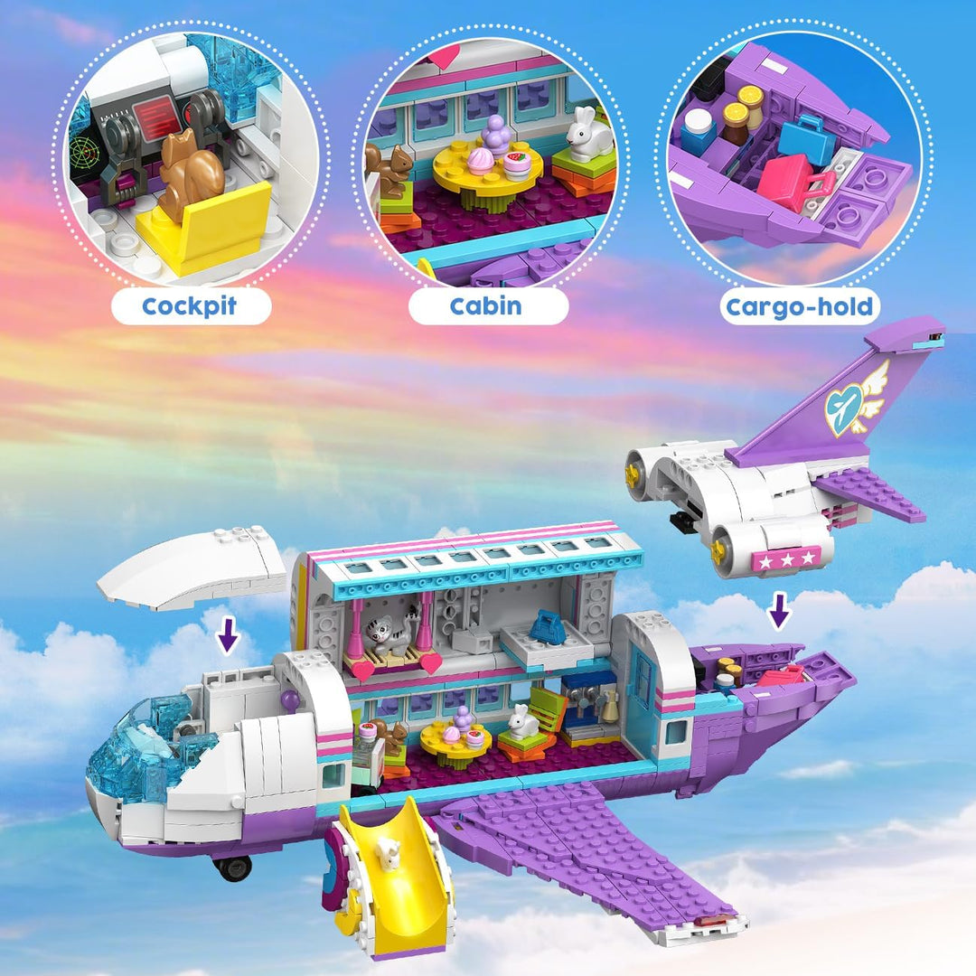 HOGOKIDS 3-in-1 Friends Flugzeug Bauspielzeug Set - 808pcs Flugzeug/Boot/Wohnmobil VanBausteine Spie