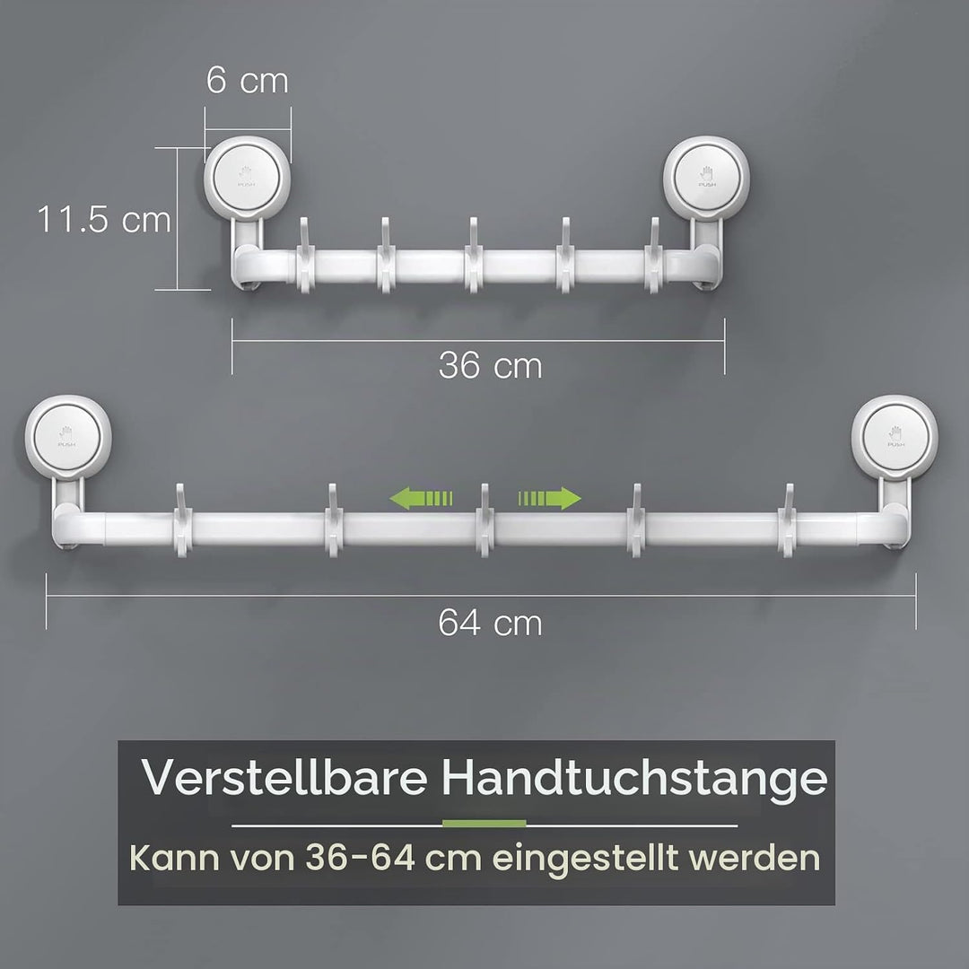 Ulinek Verstellbarer Handtuchhalter ohne Bohren mit 5 abnehmbaren Handtuchhaken, 64cm / 36cm Handtuc