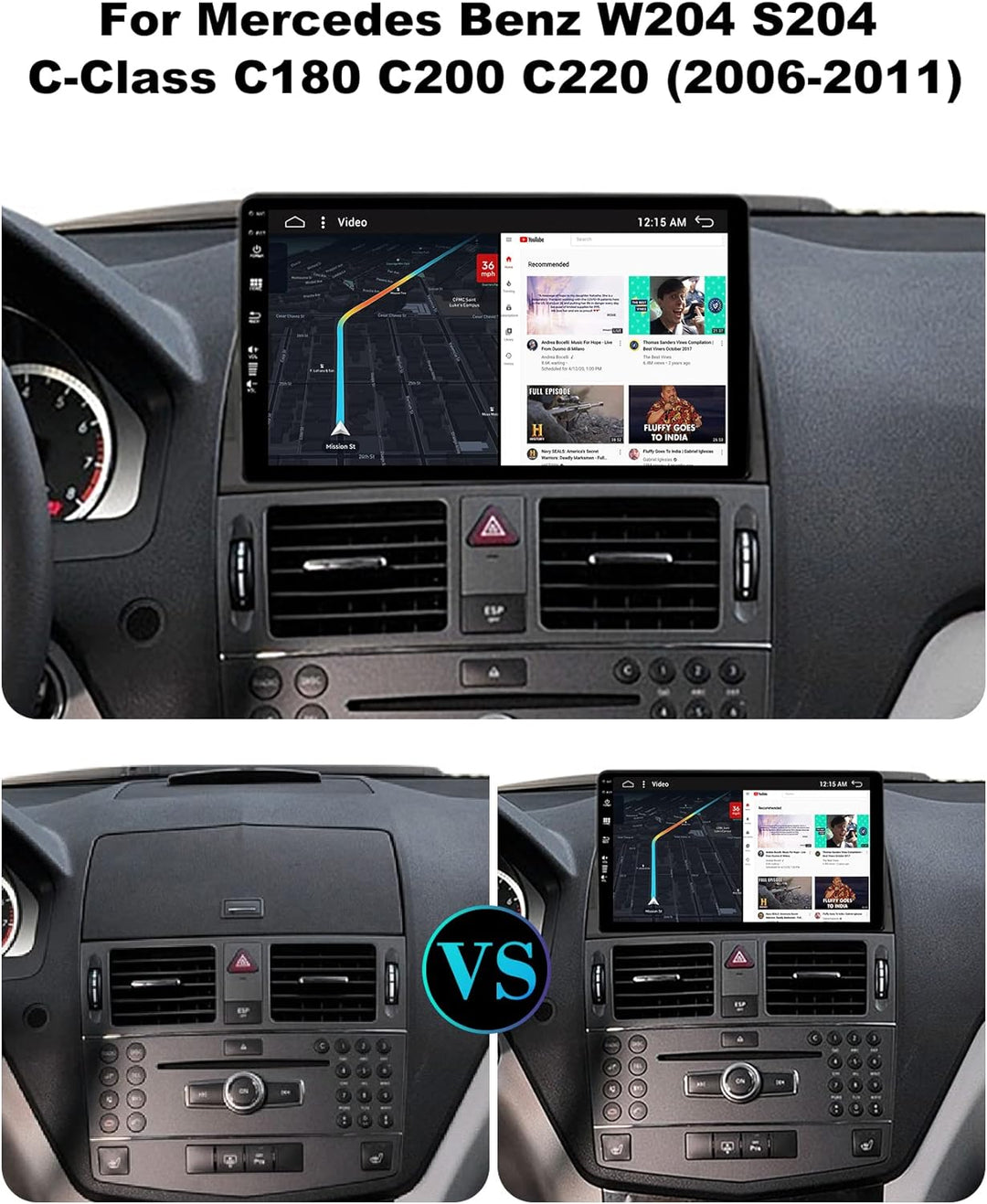 SXAUTO Android 12 IPS Autoradio Passt für Benz W204 S204 C-Class C180 C200 C220 (2006-2011) - Eingeb