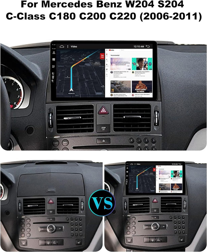 SXAUTO Android 12 IPS Autoradio Passt für Benz W204 S204 C-Class C180 C200 C220 (2006-2011) - Eingeb