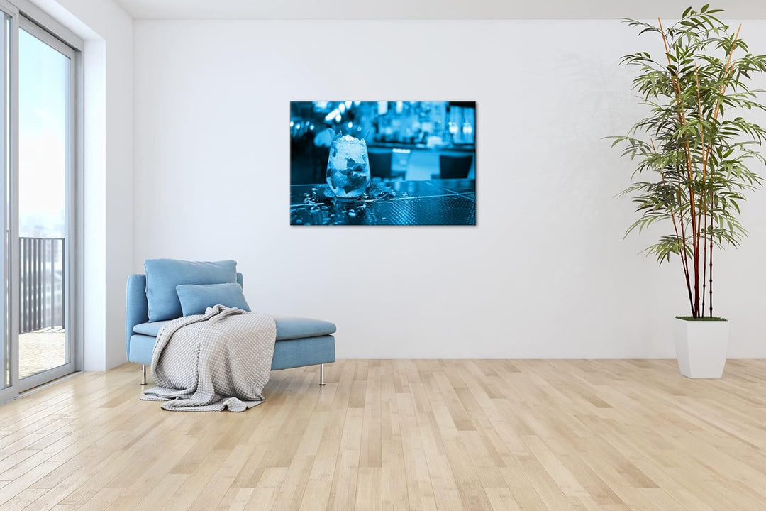 deyoli appetitlicher Mojito Format 80x60 Effekt: Monocrome Blau als Leinwandbild, Motiv fertig gerah