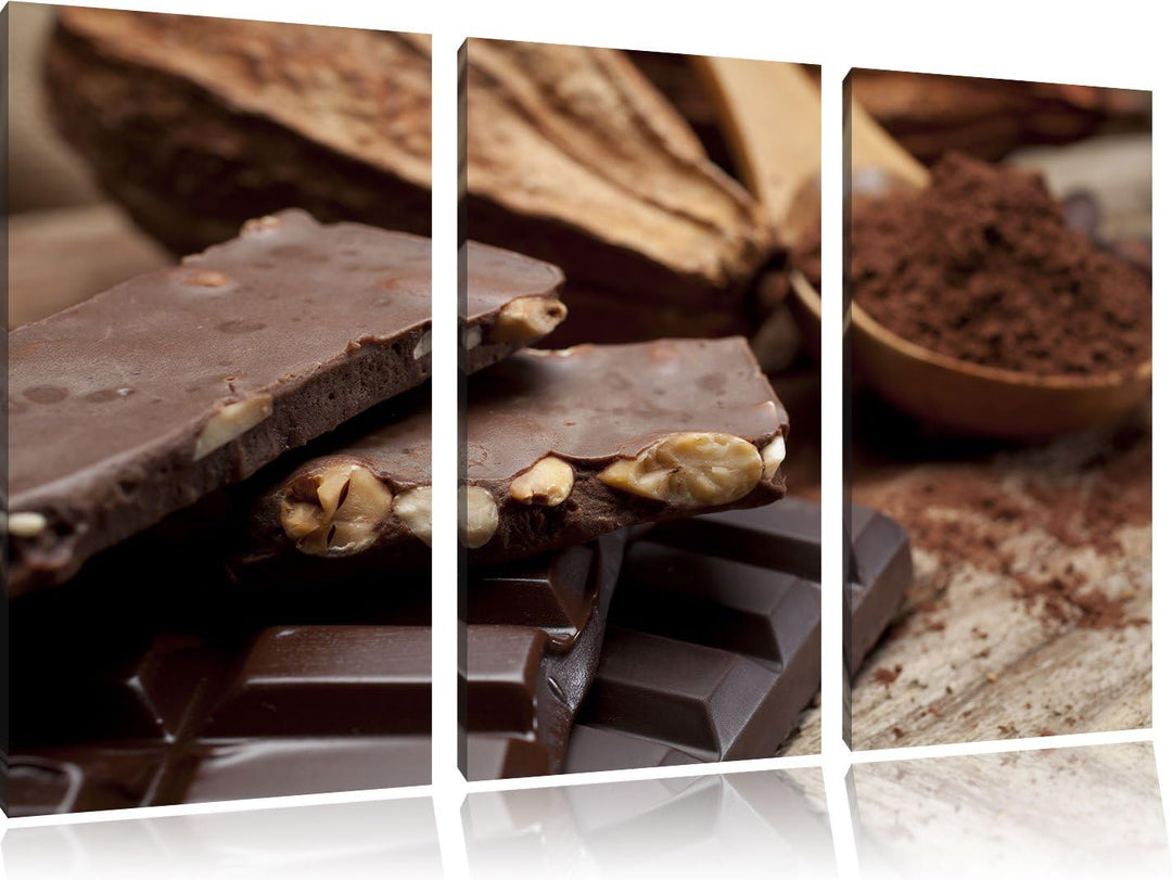 Pixxprint Leckere Schokolade als Leinwandbild | Grösse: 3 Teilig (120x80) | Wandbild| Kunstdruck | f