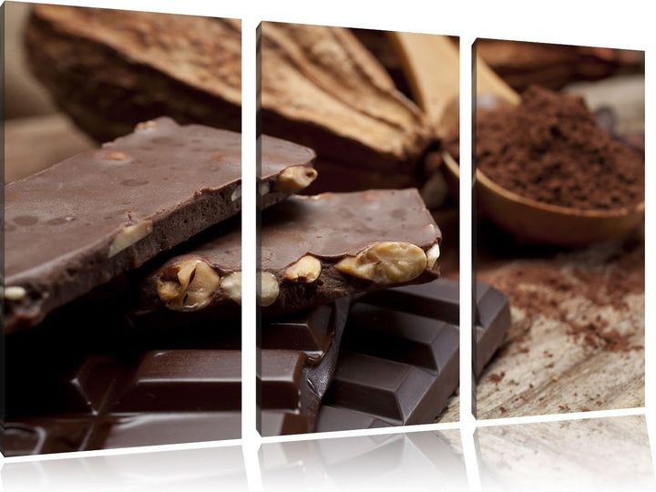 Pixxprint Leckere Schokolade als Leinwandbild | Grösse: 3 Teilig (120x80) | Wandbild| Kunstdruck | f