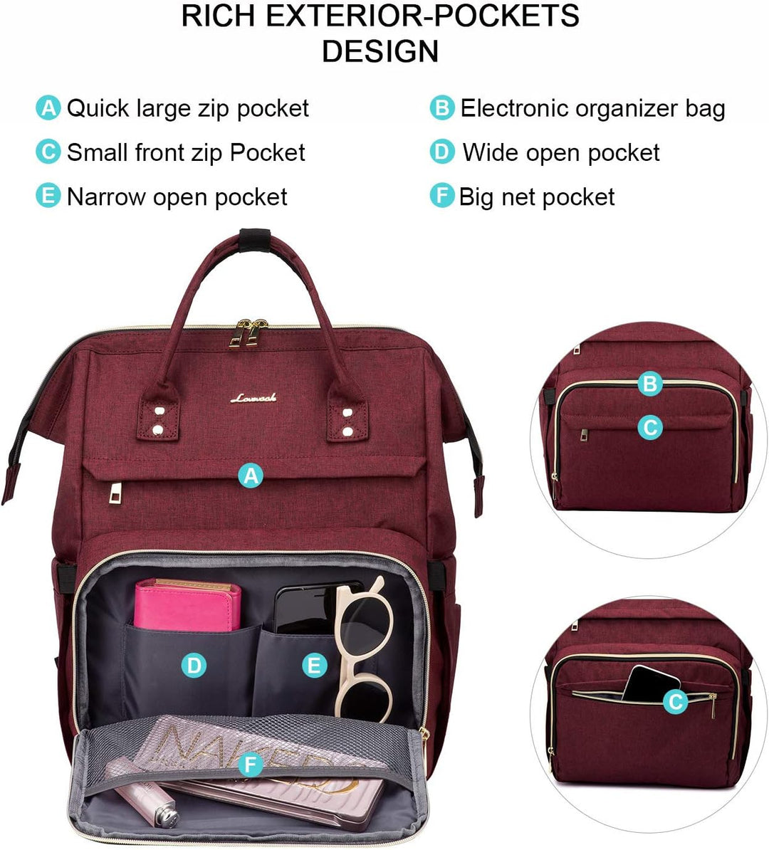 LOVEVOOK Rucksack Damen mit 17 Zoll Laptopfach, Wasserdicht Laptoprucksack Schulrucksack mit USB Lad