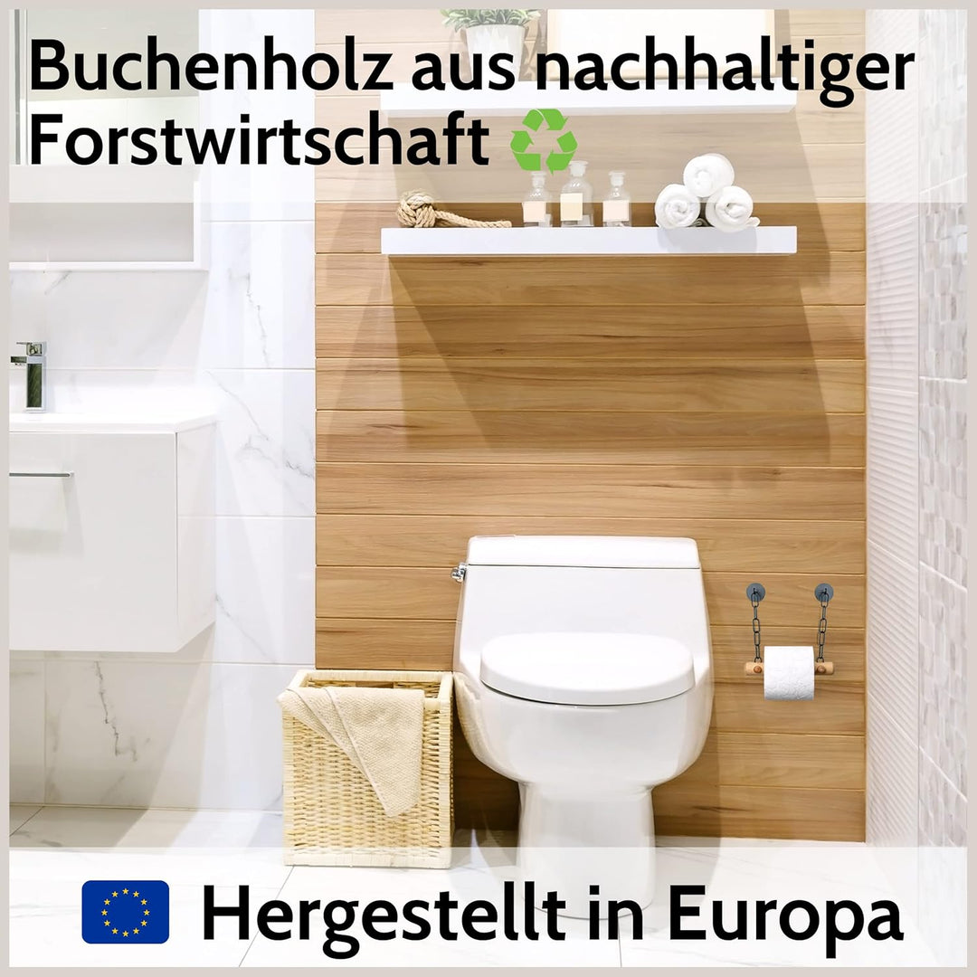 DEKAZIA® Toilettenpapierhalter Holz | Toilettenpapierhalter ohne Bohren schwarz | Klopapierhalter oh