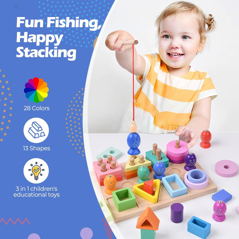 Hoiloie Montessori Spielzeug ab 1 Jahr,holzspielzeug&Stapelspielzeug,3 in 1 Farbe Erkennung Form Sor