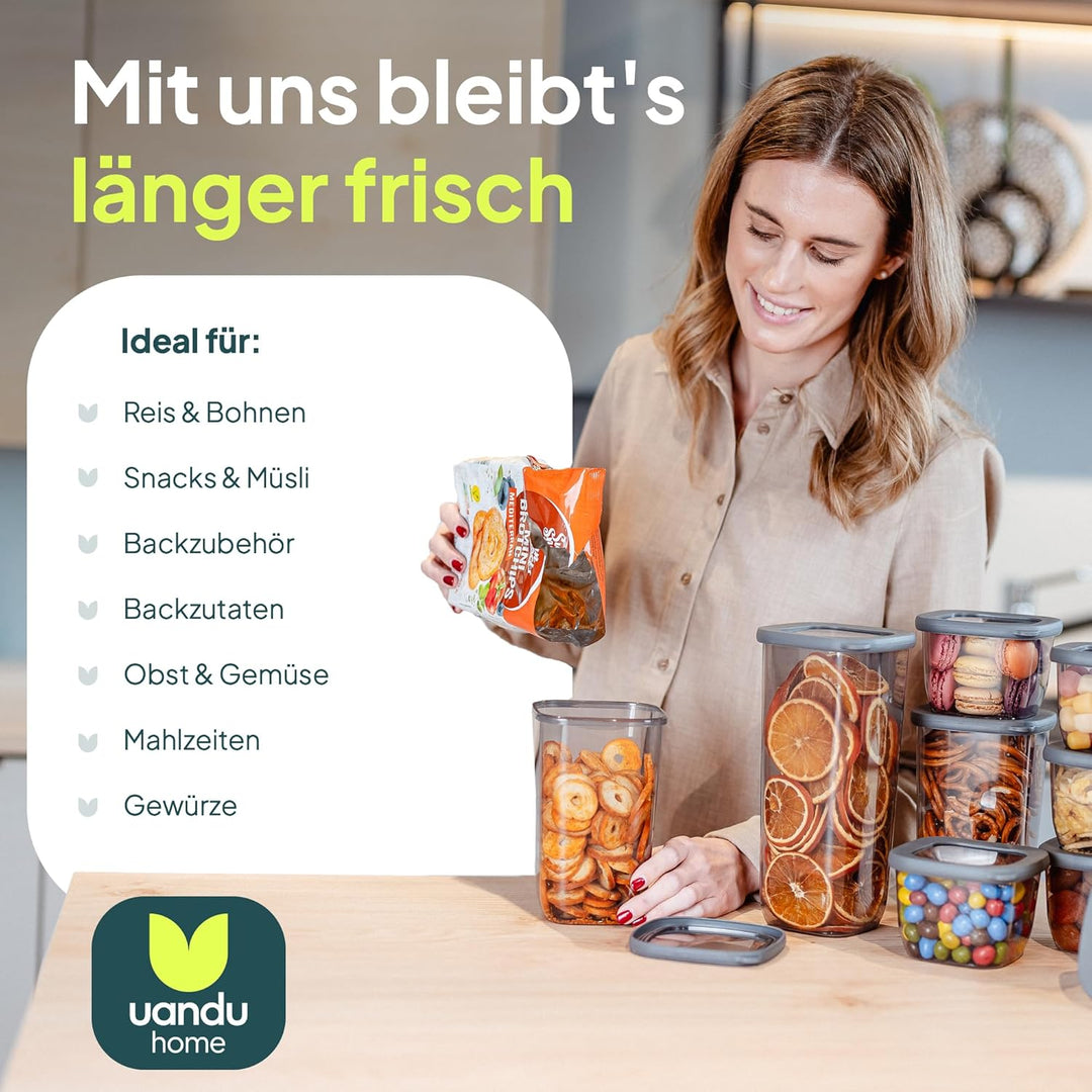 uandu Vorratsdosen mit Deckel luftdicht – 12er Vorratsbehälter Set BPA Frei, Aufbewahrungsdosen Küch