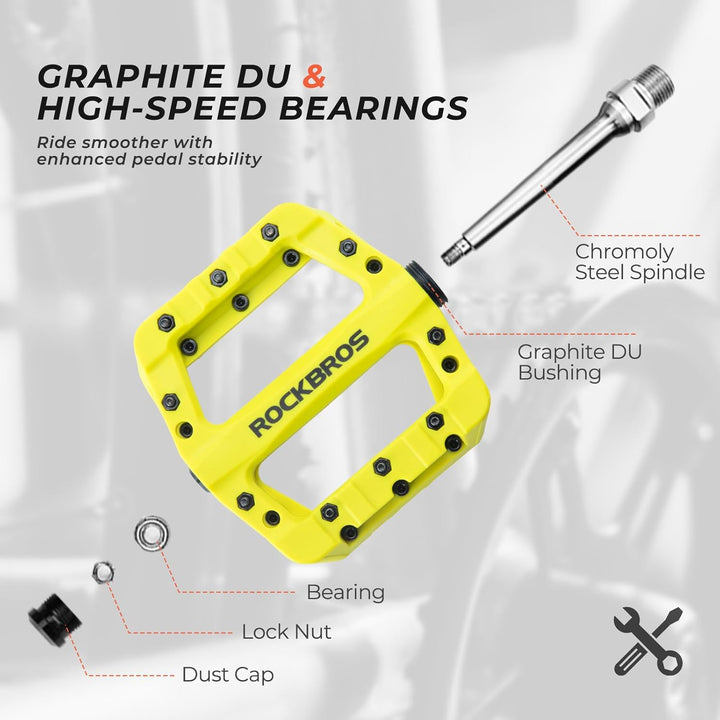 ROCKBROS Fahrradpedale Nylon Composite Flatpedale 9/16 MTB Pedale 3 Bearing rutschfest Wasserdicht A
