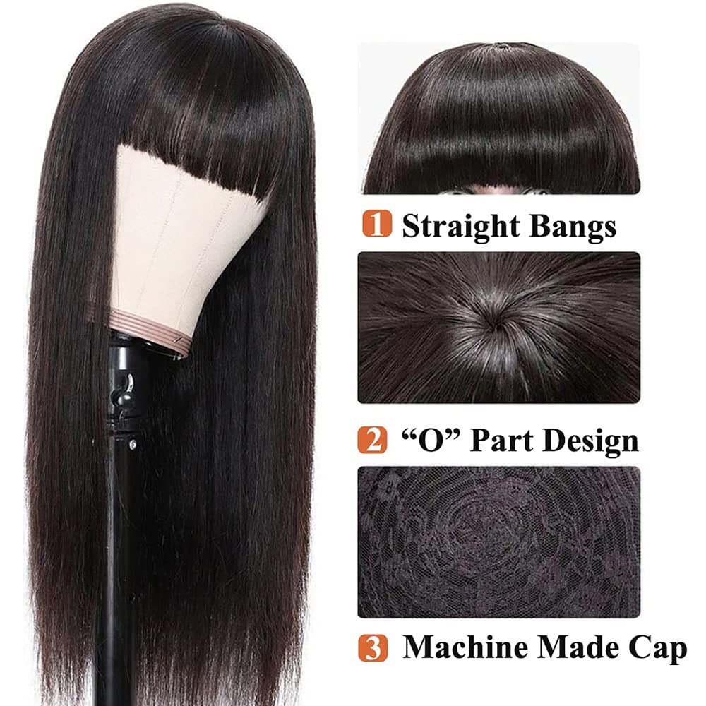 X-Tress 40cm Echthaarperücke Mit Pony Natürliche Farbe Perücke für Frauen Ohne Spitze 150% Dichte Ge