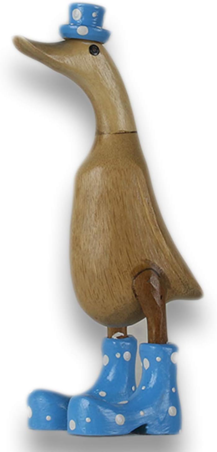 ART-CRAFT Holz Ente Lauf Ente Gartendeko Figur aus Bambus Wurzel und Teak Holz mit Stiefel und Hut B