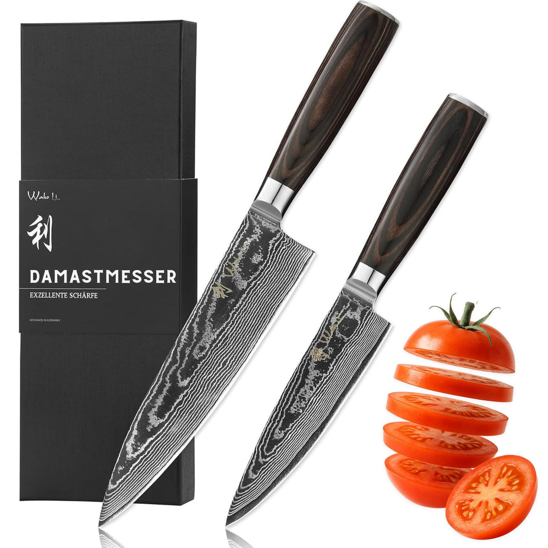 Wakoli EDIB Essentials Santoku Messer Küchenmesser Set (2-teilig) 30 & 24 cm Damastmesser aus 67 Lag
