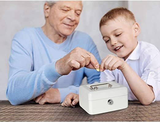 Zerodis Kleine Geldkassette mit Schlüsselschloss Portable Doppelschicht Metallmünze Geld Storage Sec