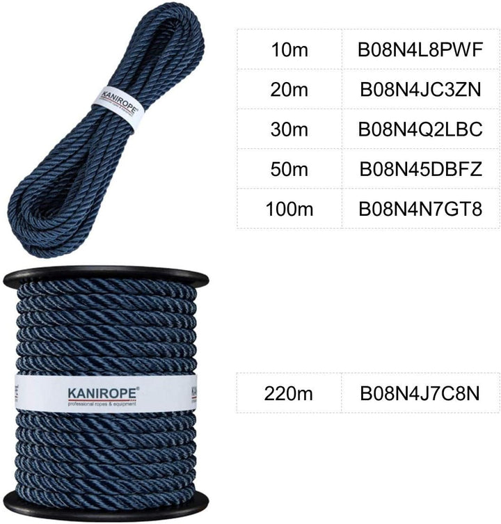 Kanirope® Polyester Tauwerk Polyesterseil POLYTWIST ø12mm 220m Marineblau 3-litzig gedreht, 220m Mar