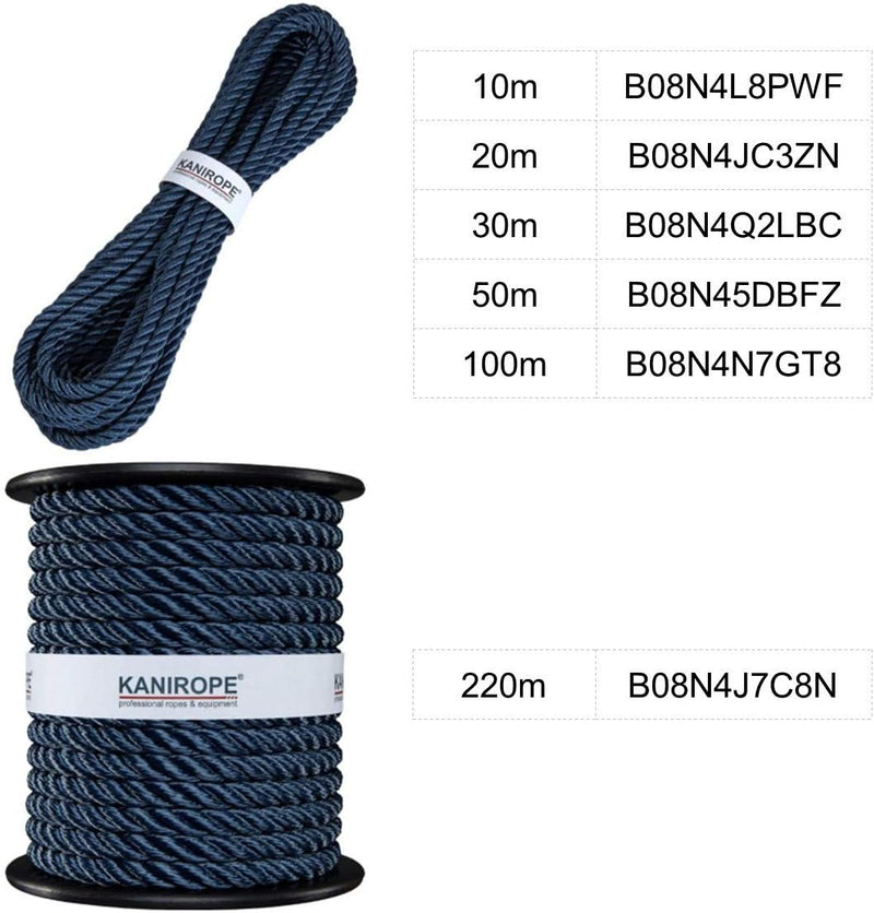 Kanirope® Polyester Tauwerk Polyesterseil POLYTWIST ø12mm 220m Marineblau 3-litzig gedreht, 220m Mar