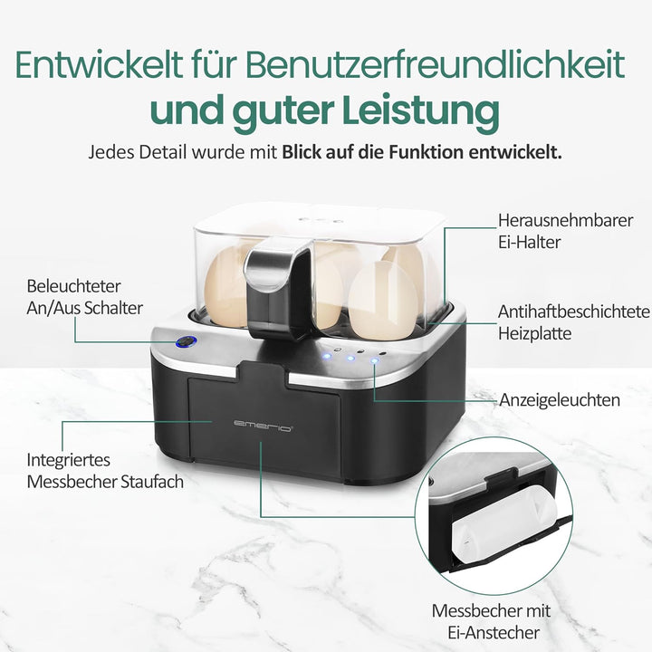 EMERIO sprechender Eierkocher SIEGER Preis/Leistung NEUHEIT kocht alle drei Garstufen [weich|mittel|