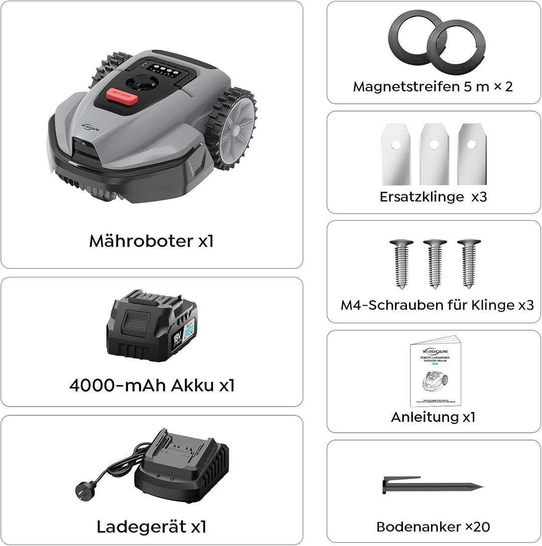 YARDCARE V3 Mähroboter ohne Begrenzungskabel, mit Vision-Navigation, 150+ Hinderniserkennung und App