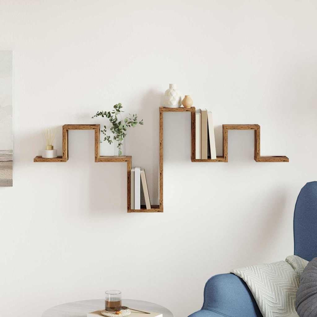 vidaXL Wandregal Wandmontiert mit Speicher Altholz 104,5 x 43 x 10 cm, Stilisches rechteckiges Wandr
