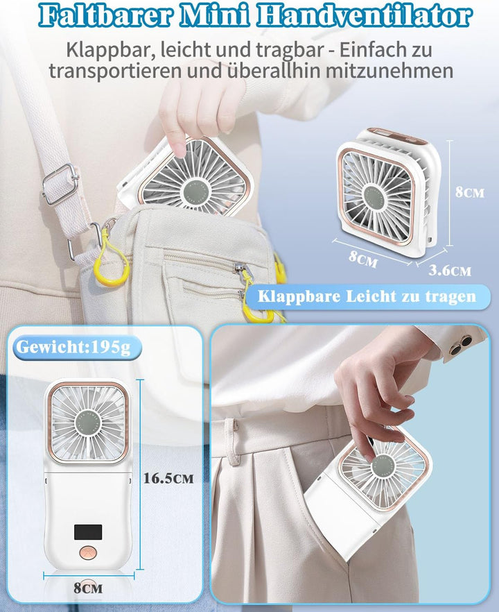 DDKJ Handventilator, Tragbarer Mini Ventilator Hand, 3 Geschwindigkeiten Portable Fan Klein (180°sch