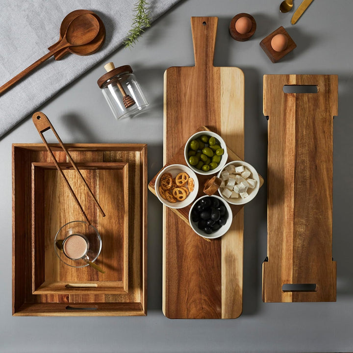 Home Deco Factory, KA0322, Acacia Presentation Board with Black Metal Feet, Ideal for Aperitifs and