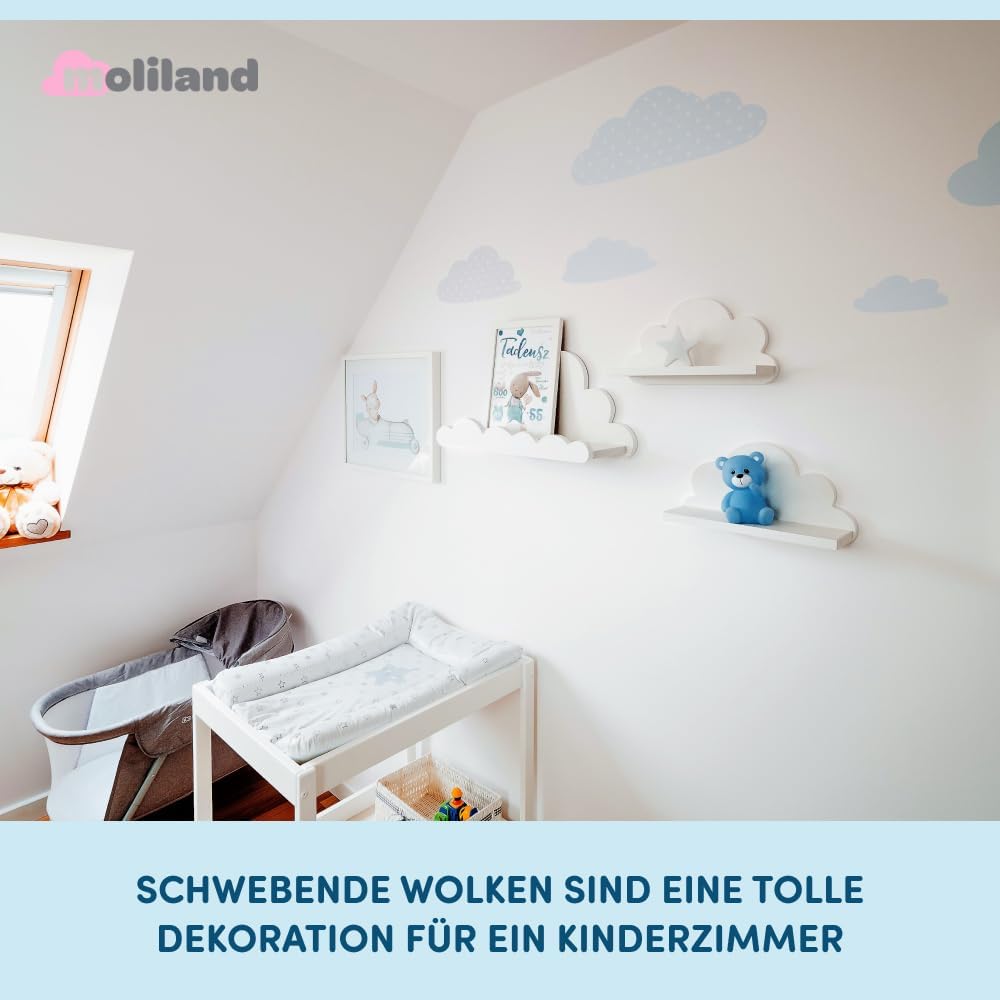 3er Set Wandregal Kinderzimmer Weiss | Babyzimmer Wolkenregal für Bücher, Spielzeug, Dekoration | Re