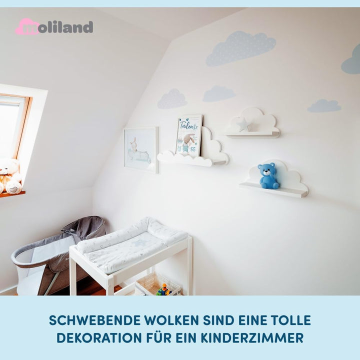 3er Set Wandregal Kinderzimmer Weiss | Babyzimmer Wolkenregal für Bücher, Spielzeug, Dekoration | Re