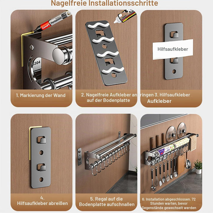 küchenhalterung für küchenhelfer, Hängende Topf Rack, Platzsparende Küchenutensilien Rack mit Haken,